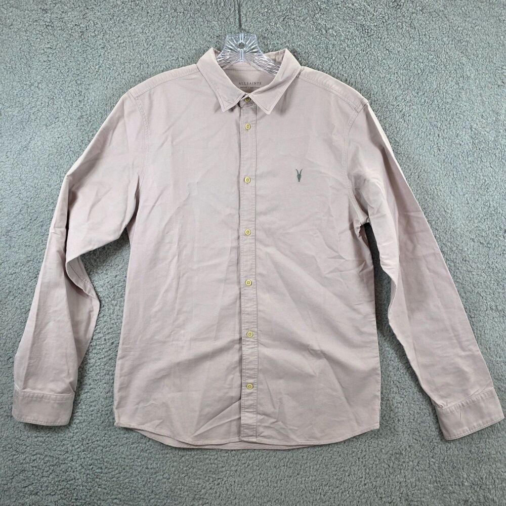 All Saints Mens Huntingdon LS Shirt Light Khaki 100% Cotton Smart Casual Size M